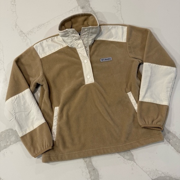 Columbia Tops - Columbia Benton Springs Crop Fleece Pullover Sweatshirt Women’s Small Tan/Beige